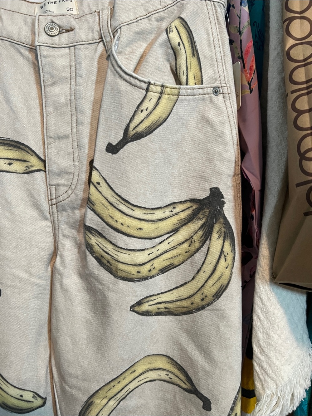 NWT FREE PEOPLE We The Free Good Luck Printed Barrel Jeans - Go Bananas - Picture 13 of 13